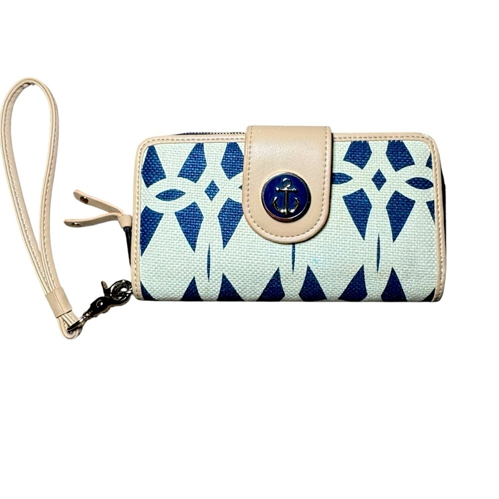 SPARTINA 449 Navy Blue and Cream Leather and Linen Tybrisa Yacht Club Wallet